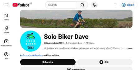 Solo Biker Dave YouTube channel screenshot