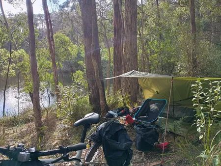 Bugnet tent set up under tarp