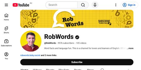 RobWords YouTube channel screenshot